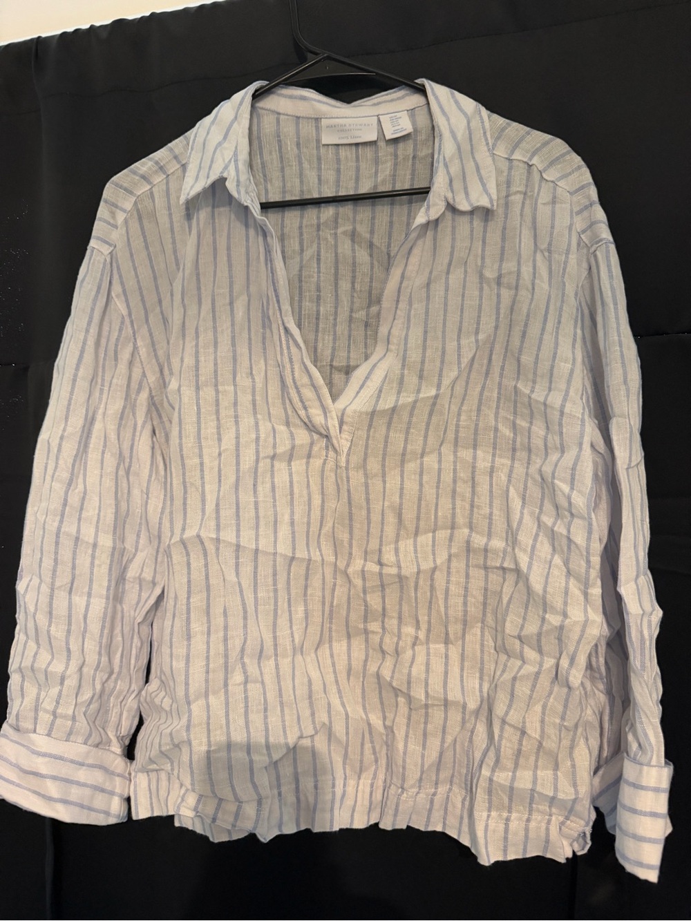 Light Blue & White Striped Womens Linen Shirt